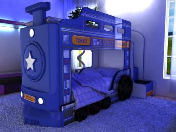 Двухъярусная кровать машина Паровоз (синий) (Ред Ривер)Ред Ривер Двухъярусная кровать машина Паровоз (синий)