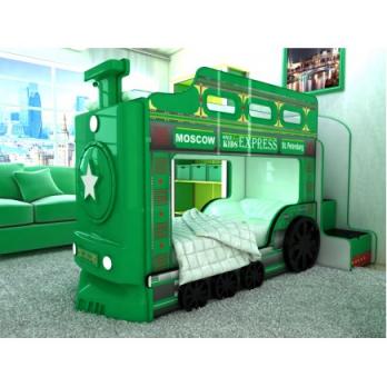 Двухъярусная кровать-машинка Паровоз (зеленый) (Ред Ривер)Ред Ривер Двухъярусная кровать-машинка Паровоз (зеленый)