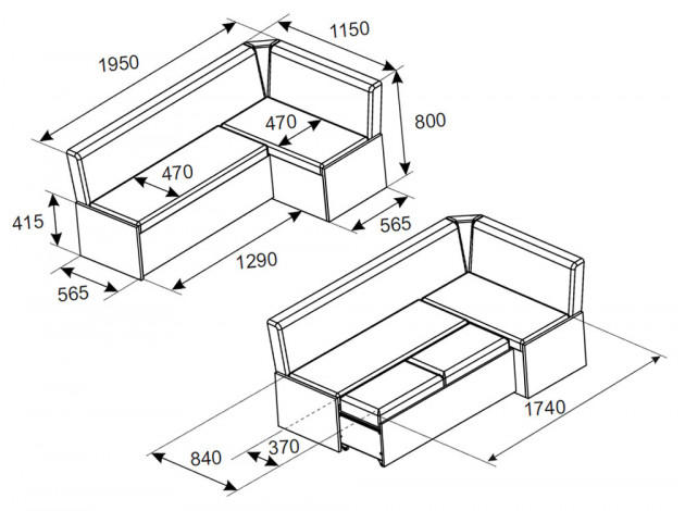 Размеры маленького дивана на кухню